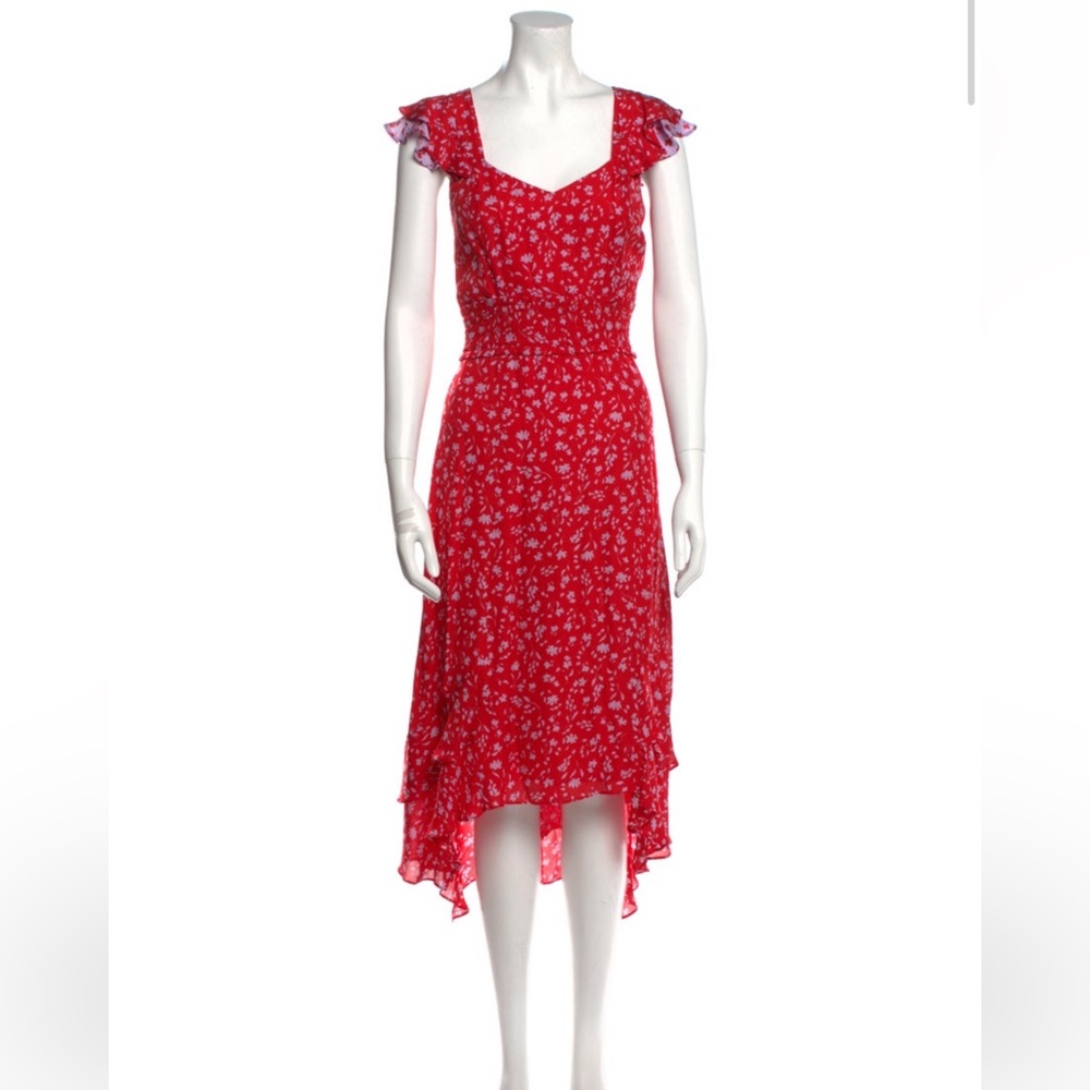 Parker Red Floral Print Long Dress Size M